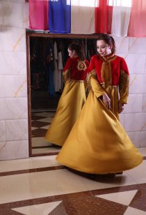 Red and Yellow Hand-Beaded Long Dress